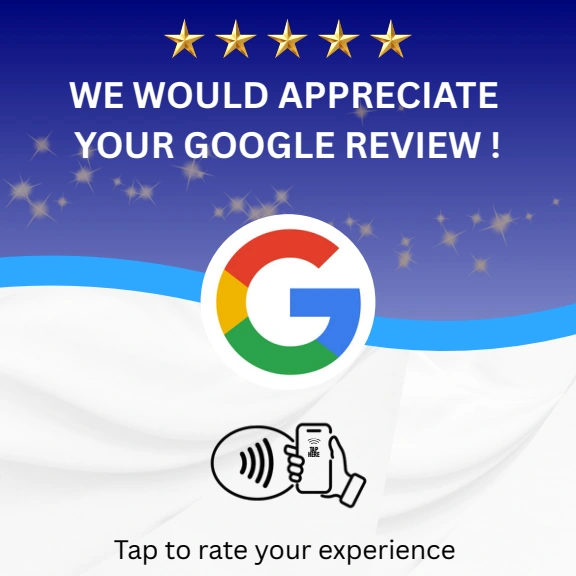 Blue and white Basic Google review NFC card
